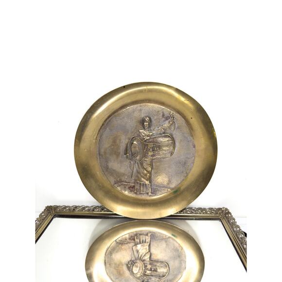 Antique Korean Solid Brass Relief Wall Plate - Picture 1 of 10
